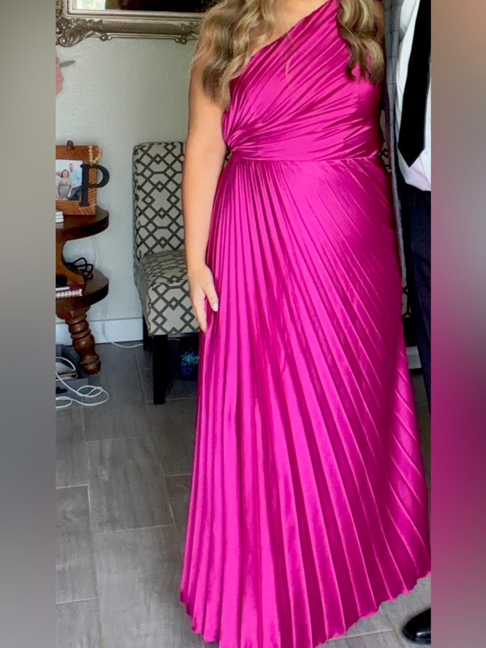 Abercrombie One-Shoulder Fuchsia Pleated Evening Gown